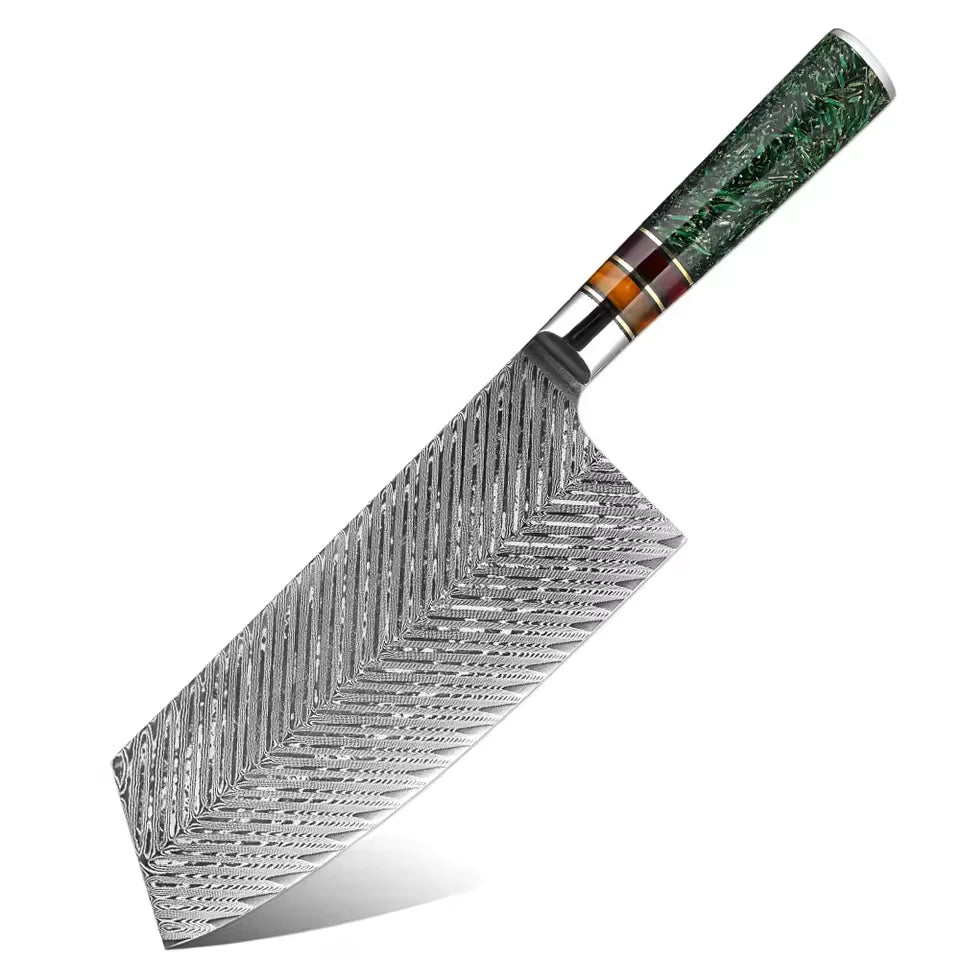 XITUO 7" Damascus Steel Cleaver Knife – Eco Resin Handle Damascus Cleaver Knife Qst Cleaver Knife