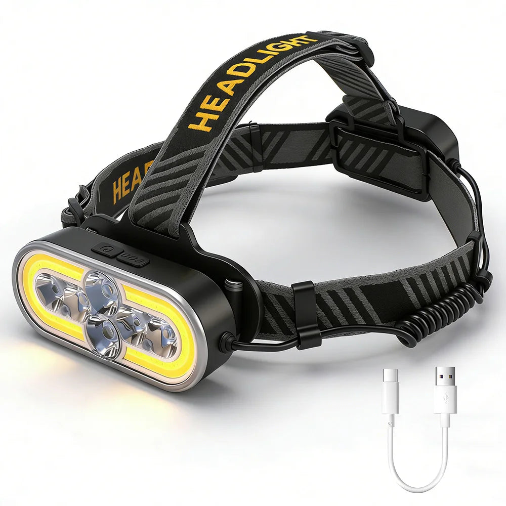 BORUiT 800LM LED Headlamp 13 Modes Type-C Rechargeable Torch LED Headlamp Qst Black