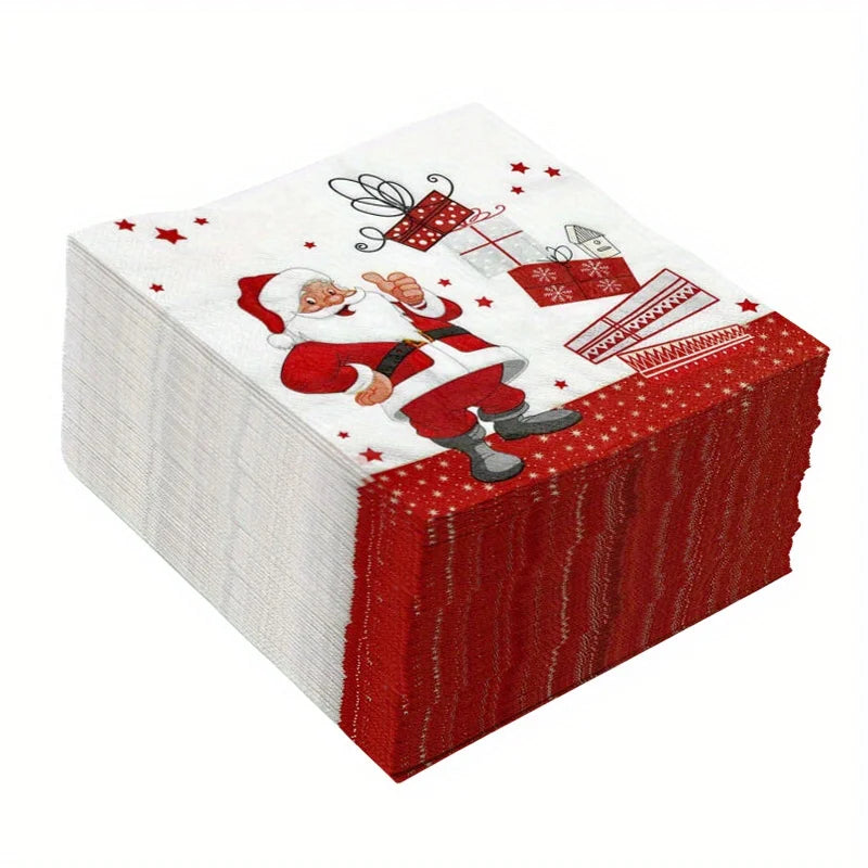 Christmas Santa Disposable Dinner Napkins – Pack of 20 or 40 Holiday Party Napkins Qme