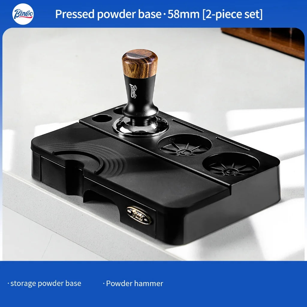 BINCOO Espresso Tamper, Distributor & Knock Box Set 51-58mm Espresso Barista Set Qst Black-2pcs-58MM