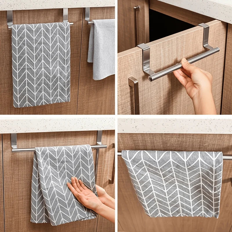Cabinet Door Towel Rack Stainless Steel No-Drill Kitchen Storage Cabinet Door Towel Rack Qme