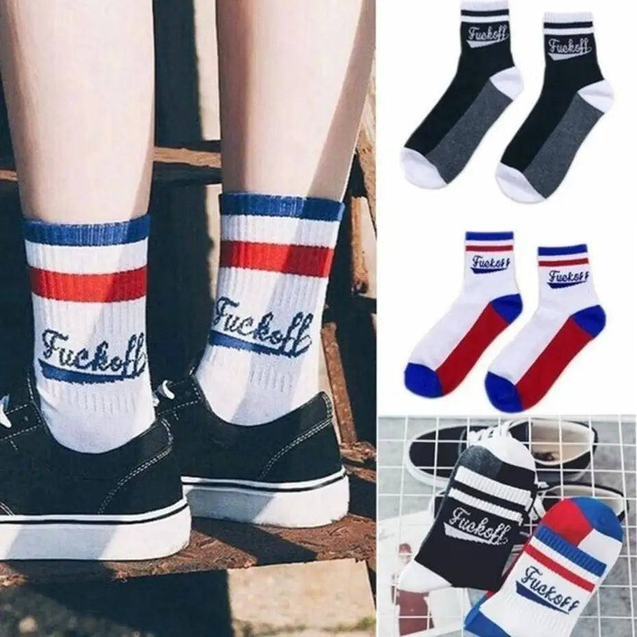 Cotton Skateboard Socks | Letter Print Casual Sports Hosiery Graphic Crew Socks Qme