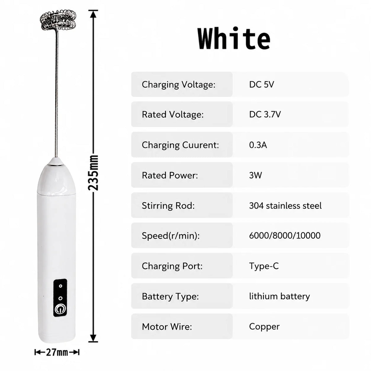 ZARTSEN Handheld Electric Milk Frother – Rechargeable Whisk Handheld Milk Frother Qst D01 White
