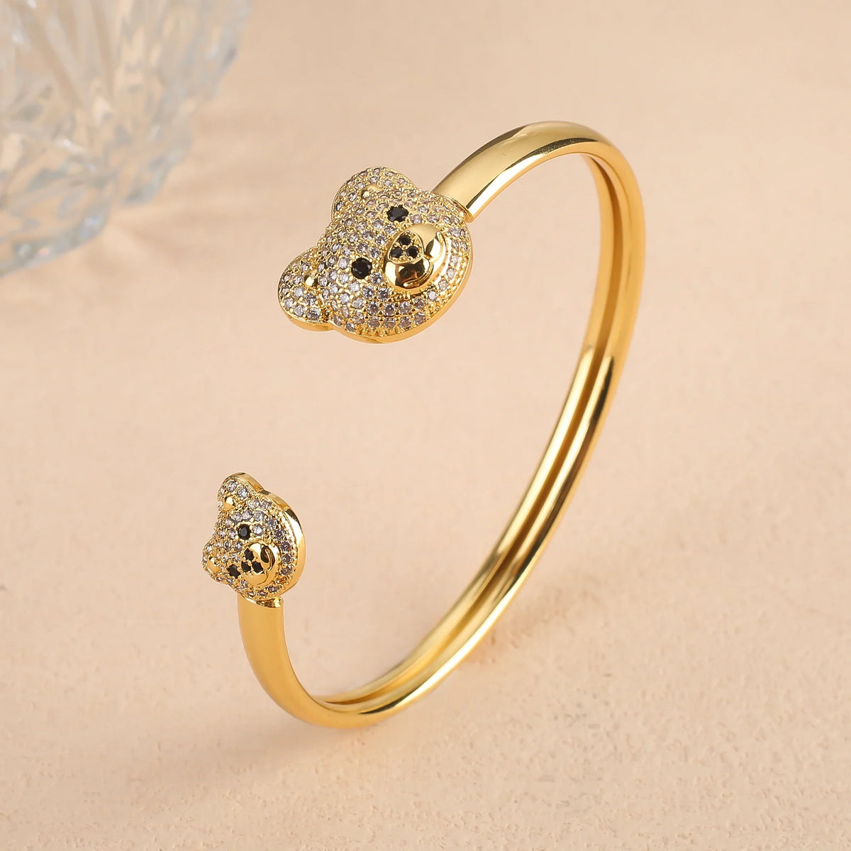 Zircon Bear Open Cuff Bangle | Gold Plated Hip Hop Bracelet Cuff Bangle Bracelet Qme 2