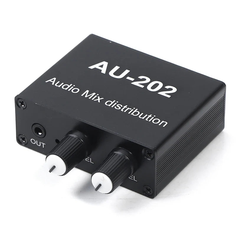 Stereo Audio Mixer Headphone Distributor 2-In 2-Out DC 5–19V Audio Mixer Qme