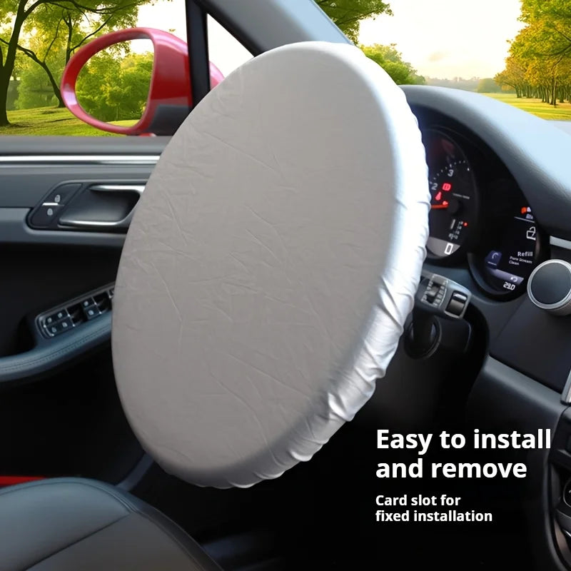 Car Steering Wheel Sun Shade Cover – Silver Coated Cloth Steering Wheel Sun Shade Qme