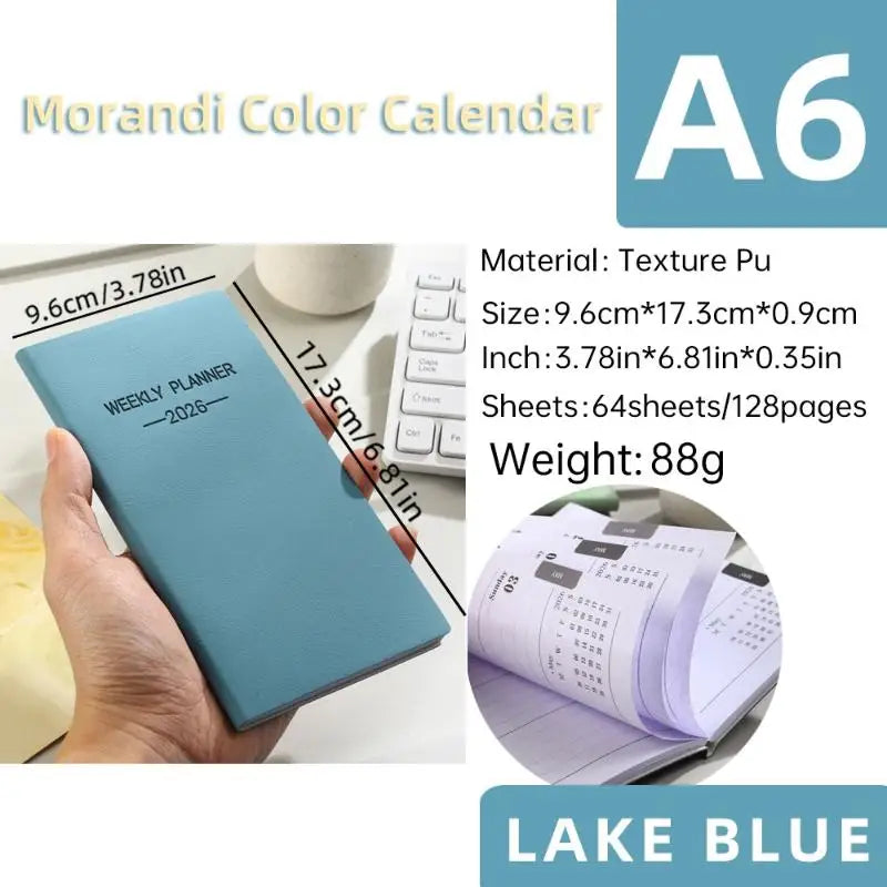 A6 2026 Daily Planner – Morandi Leather Cover, 128 Pages Daily Planner Qme A1