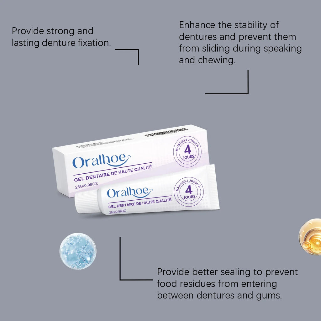 Oralhoe Denture Adhesive Gel – Long-Lasting False Teeth Fixation Denture Adhesive Gel Qme