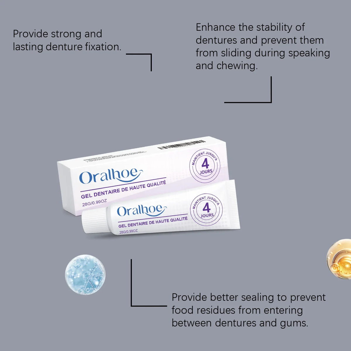 Oralhoe Denture Adhesive Gel – Long-Lasting Fixation for False Teeth Denture Adhesive Gel Qme