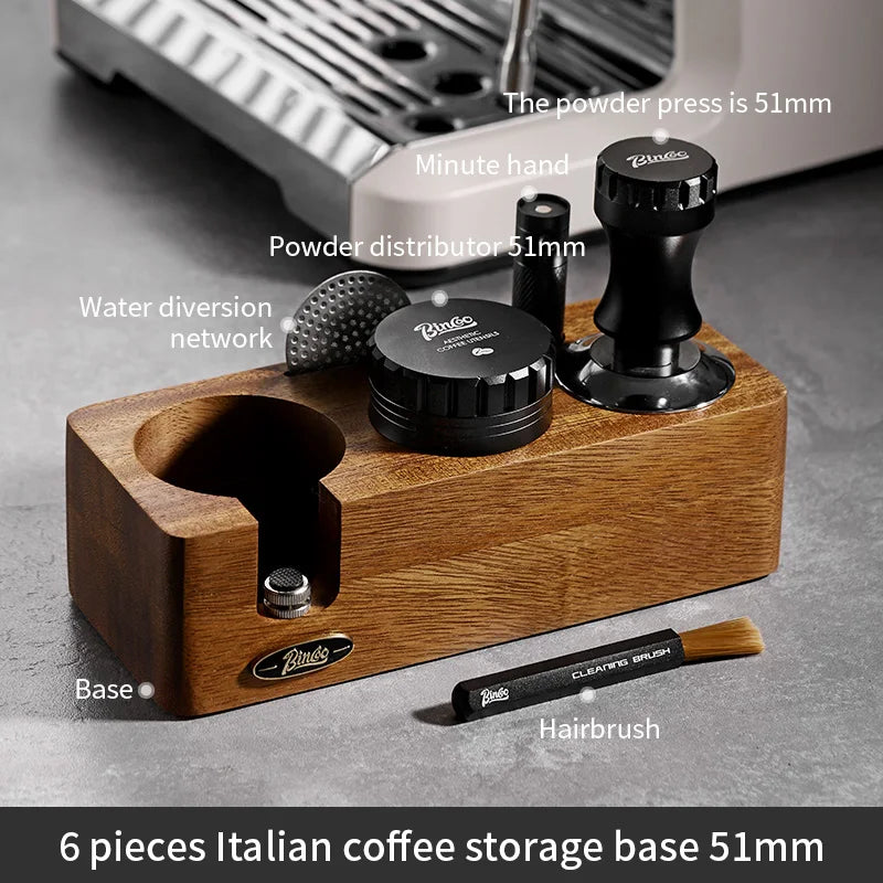 Bincoo Walnut Coffee Tamper & Distributor Set 51mm 58mm Espresso Tamper Set Qst 51mm 6-piece set China Mainland