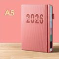 2026 Daily & Monthly Planner Hardcover PU Leather 400 Pages Daily Planner Notebook Qme Pink