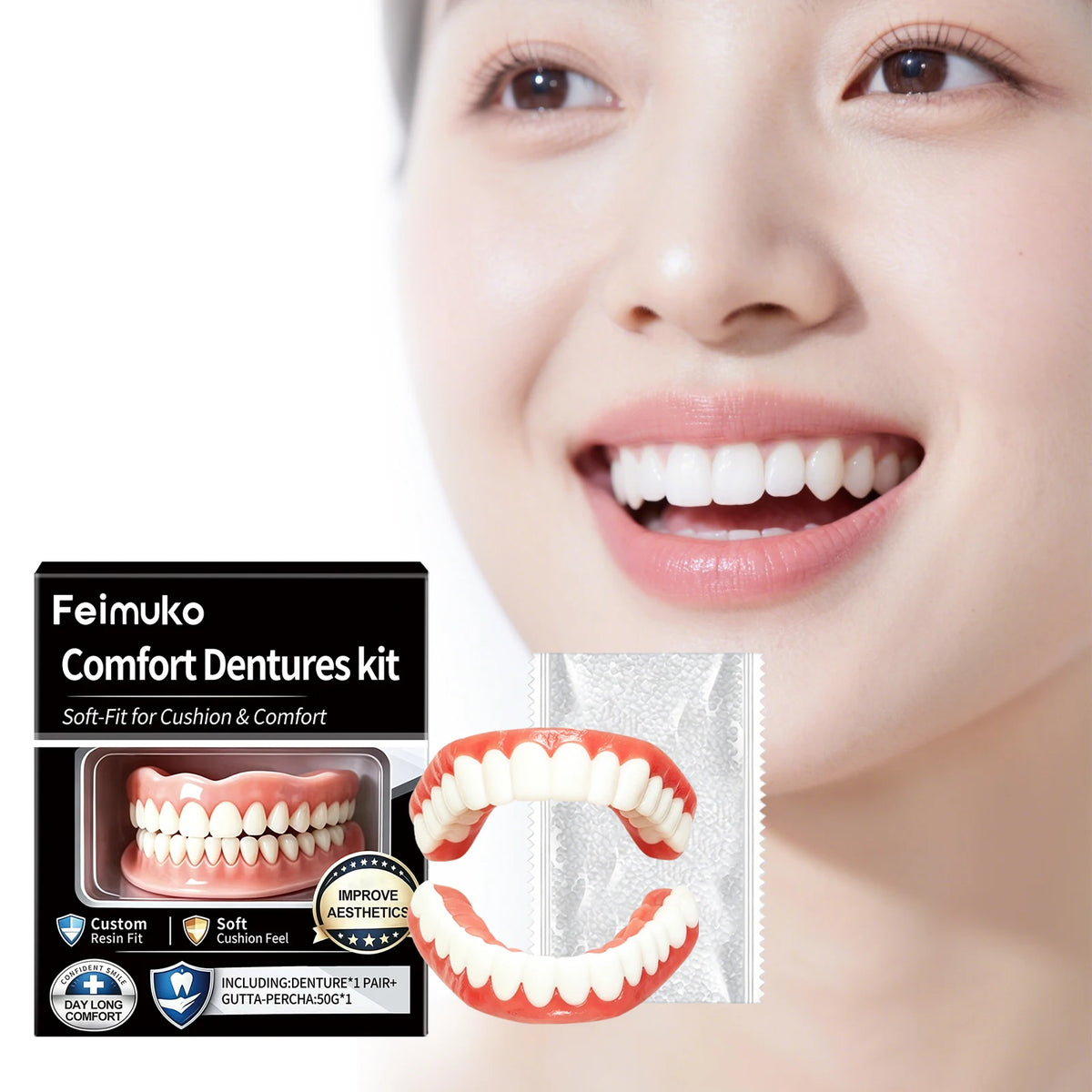 Soft Silicone Reline Dentures – Comfort Fit Fake Teeth for Adults Cosmetic Dentures Qst