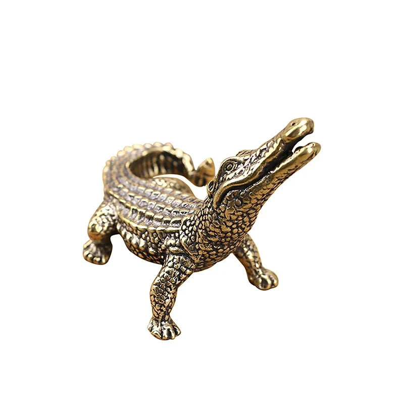 Antique Bronze Crocodile Miniature Figurine | Feng Shui Decor Miniature Figurine Qme