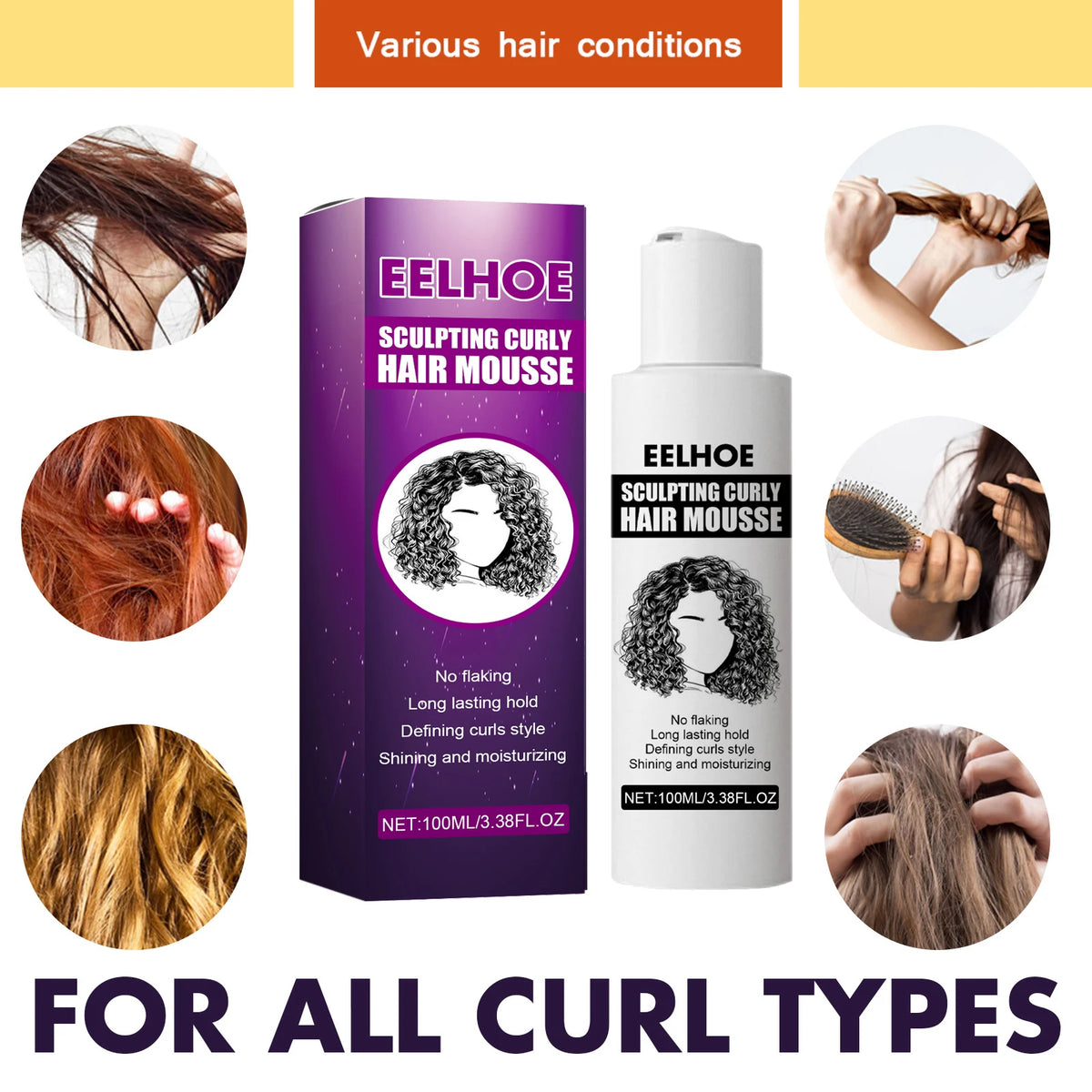 EELHOE Curl Enhancing Elastin Mousse – Volume & Moisture Cream Curl Styling Mousse Qst