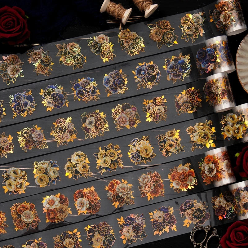 Gothic Floral PET Tape Roll – Scrapbooking & DIY Journal Decorative Craft Tape Qme