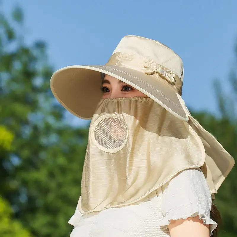 Wide Brim UV Protection Sun Hat – Breathable Neck Flap Women Wide Brim Sun Hat Qst Beige