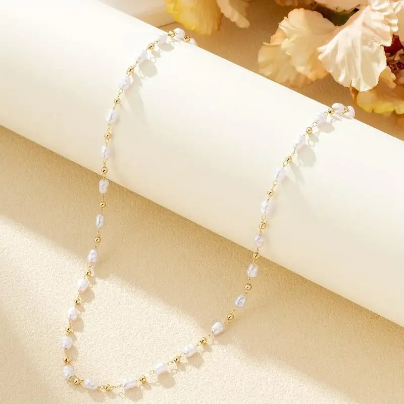 Pearl Choker Necklace | French Retro Gold Plated Jewelry Pearl Choker Necklace Qme