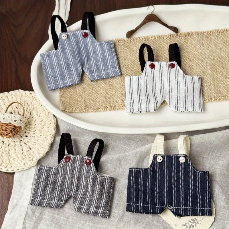 Labubu Retro Striped Overalls – Cute 17cm Doll Changing Clothes Doll Outfit Qme