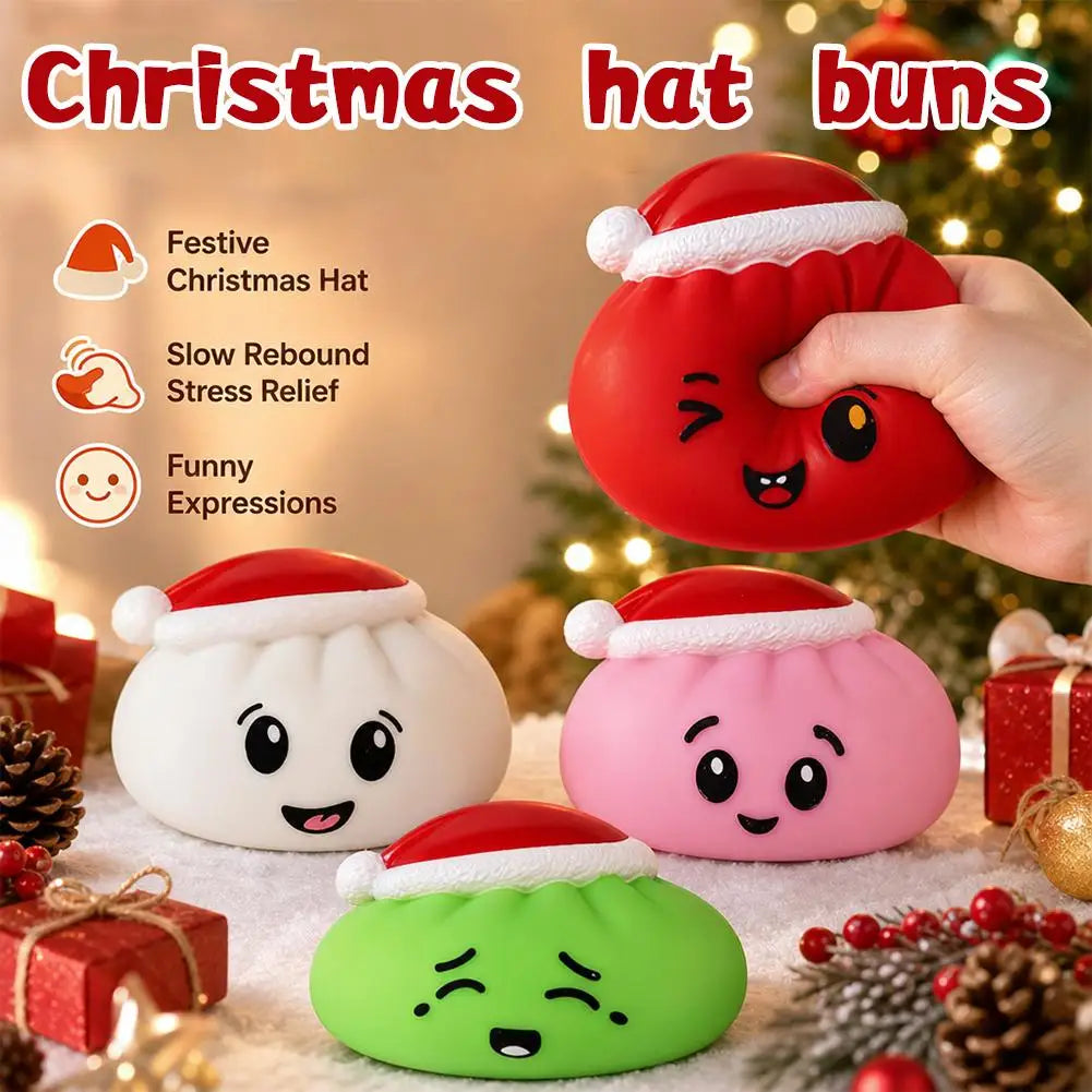 Christmas Hat Bun Squishy Squeeze Toy – Funny Sound PVC Novelty Squeeze Toy Qme