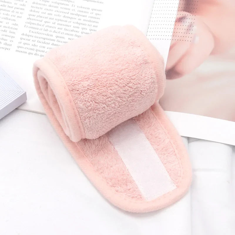 Women's Adjustable SPA Facial Headband – Soft Toweling Hair Band SPA Facial Headband Qme Pink