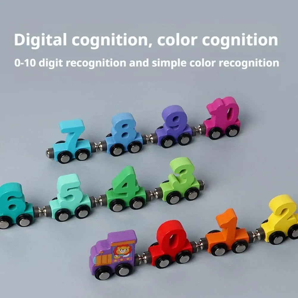 Wooden Magnetic Number Train Toy – Colorful Building Blocks Wooden Educational Toy Qme