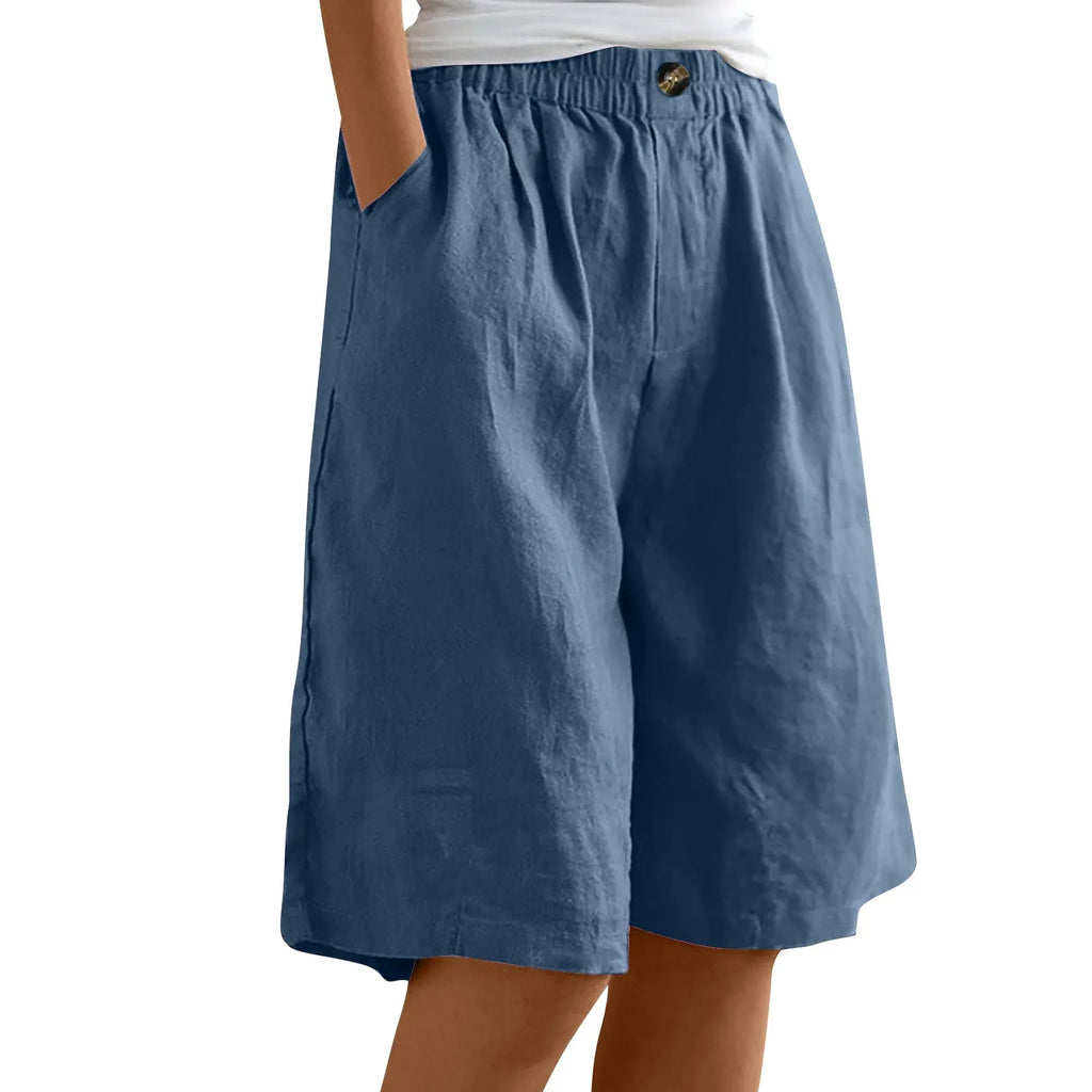 Women's Elastic Waist Cotton Linen Shorts – 13 Colors | Qme Women's Casual Shorts Qme