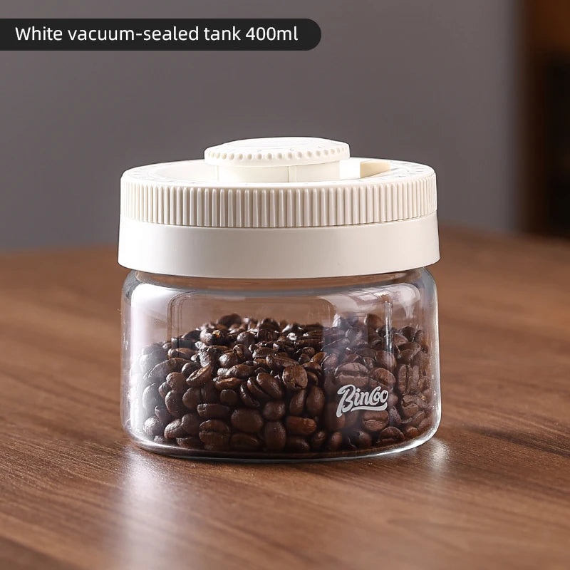 Bincoo Vacuum Sealed Glass Coffee Bean Storage Container Coffee Storage Container Qst 400ml White