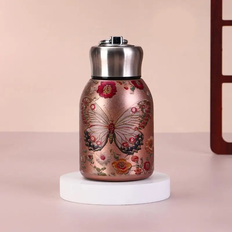 Portable 300ml Insulated Double-Wall Stainless Steel Pocket Cup Insulated Travel Cup Qme Butterfly 300