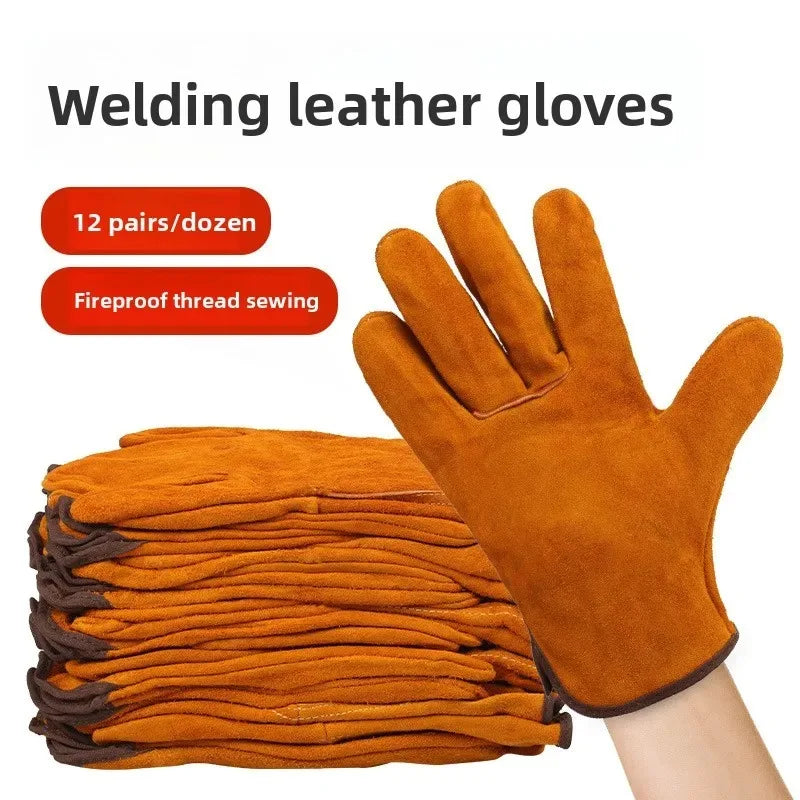 2 Pairs Cowhide Welding Gloves – Heat Resistant Work Gloves Welding Work Gloves Qme
