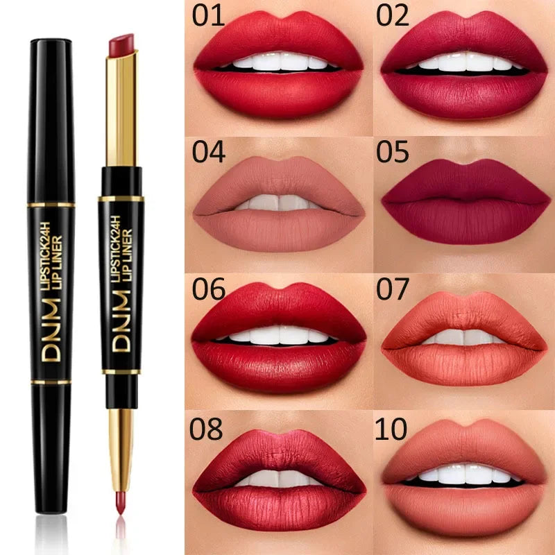 2-in-1 Matte Lip Liner & Lipstick – 12 Shades, Waterproof Lip Liner Lipstick Qme