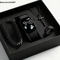Men's Digital Watch Gift Box Set – Alloy Clasp Electronic Watch Digital Wristwatch Qme black