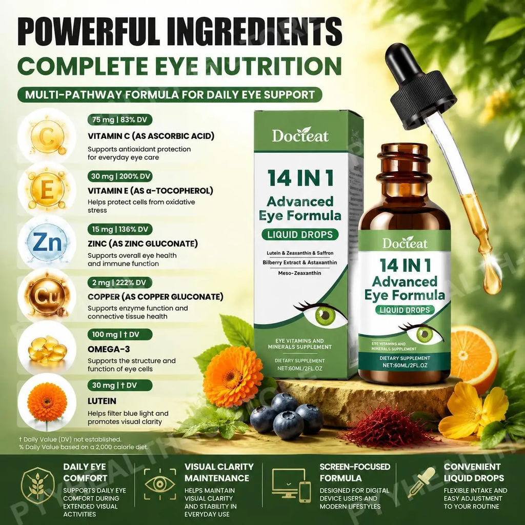 Docteat 14-in-1 Eye Wellness Drops – Lutein, Zeaxanthin & Omega-3 Eye Wellness Supplement Qst