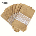 Burlap Lace Cutlery Bags Napkin Holder – Wedding & Party Napkin Cutlery Holder Qme 4pcs