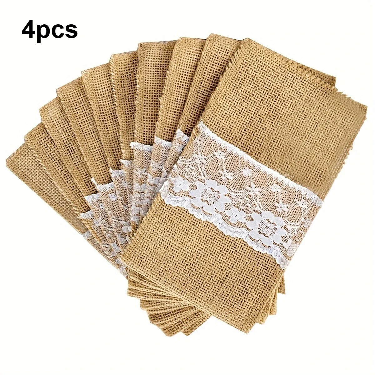 Burlap Lace Cutlery Bags Napkin Holder – Wedding & Party Napkin Cutlery Holder Qme 4pcs