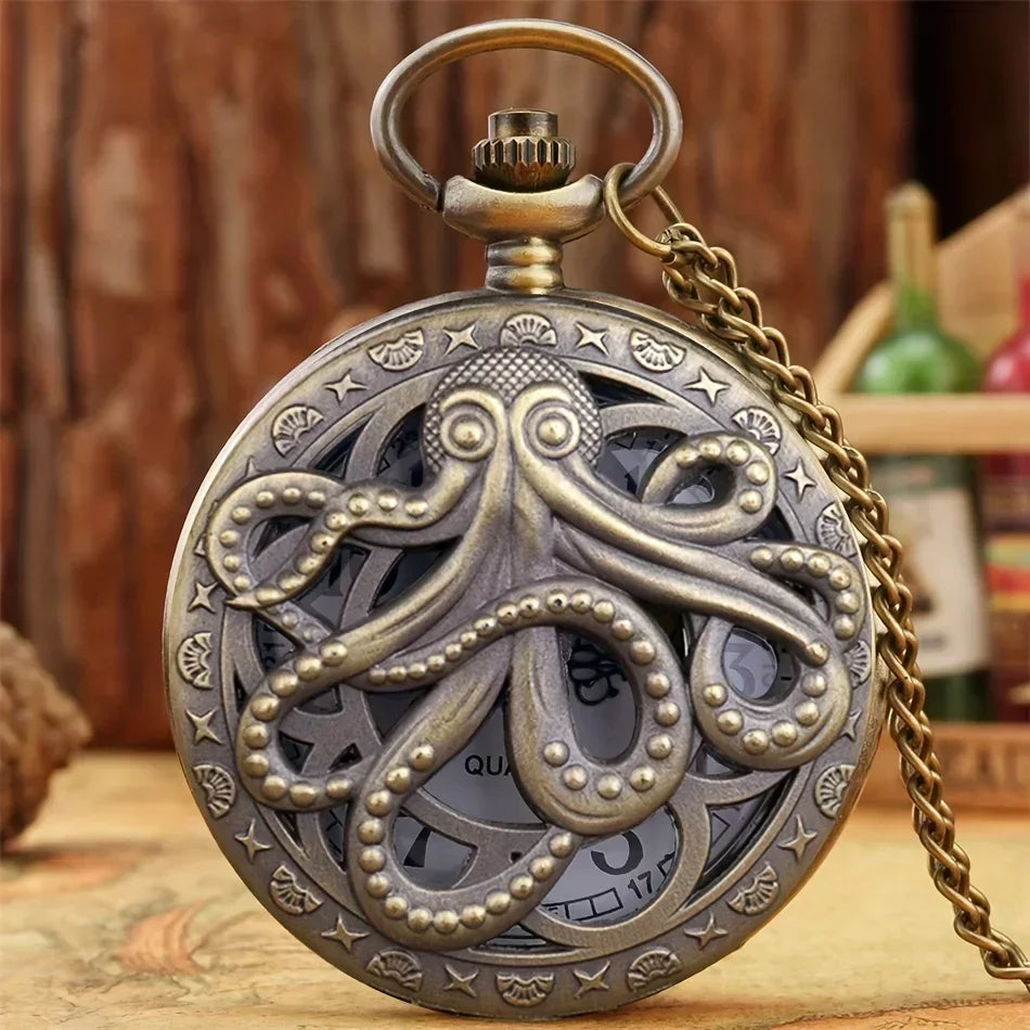 Antique Octopus Steampunk Hollow Semi-Hunter Quartz Pocket Watch Steampunk Pocket Watch Qme