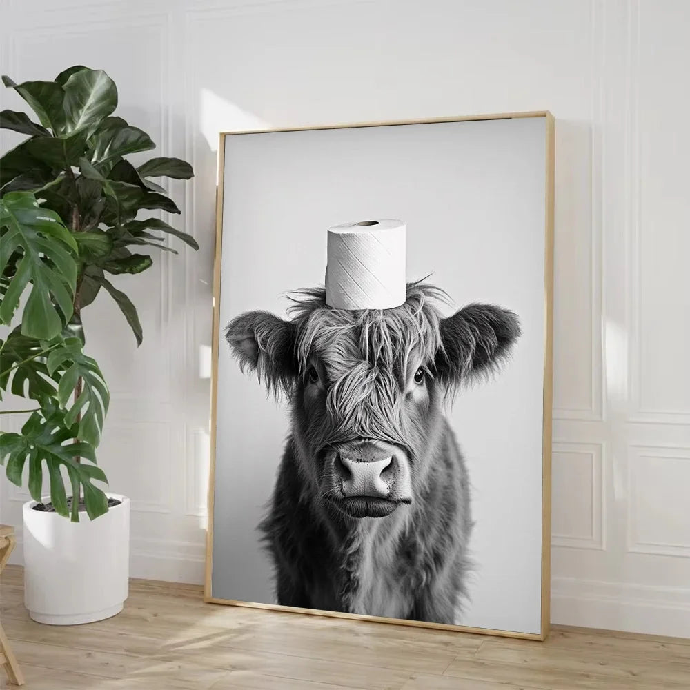 Funny Animal Toilet Paper Canvas Print – Bathroom Wall Art Canvas Wall Art Qst