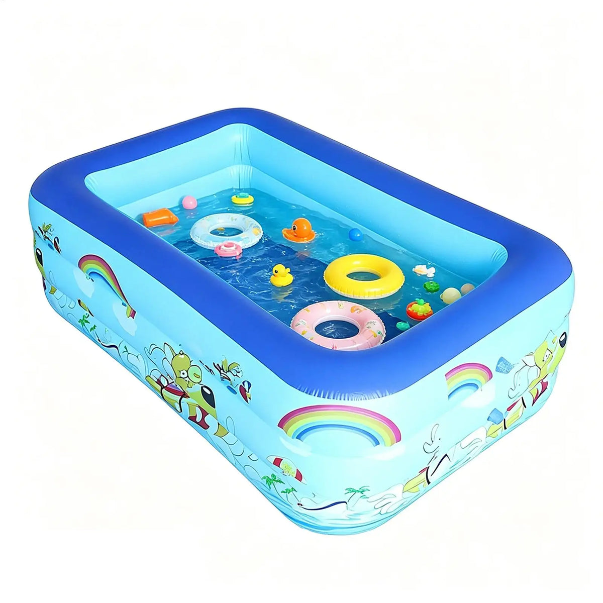 Kids Inflatable Rectangle Pool – Safe Backyard Water Play Inflatable Kids Pool Qme