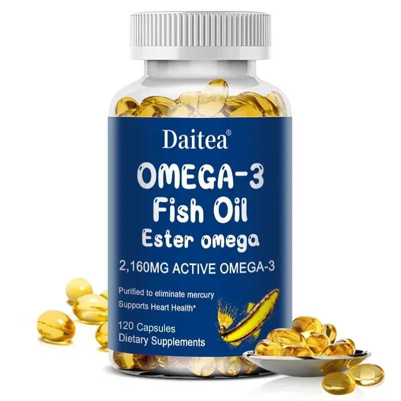 Wild Caught Omega-3 Fish Oil 3600mg – High EPA & DHA, Non-GMO Omega-3 Supplement Qst 60 count-5 bottle