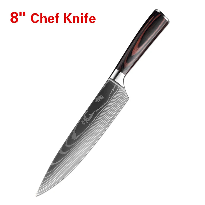 Damascus Chef Knife Set – Santoku, Cleaver & Boning Knives Chef Knife Set Qst 8 inch chef knife