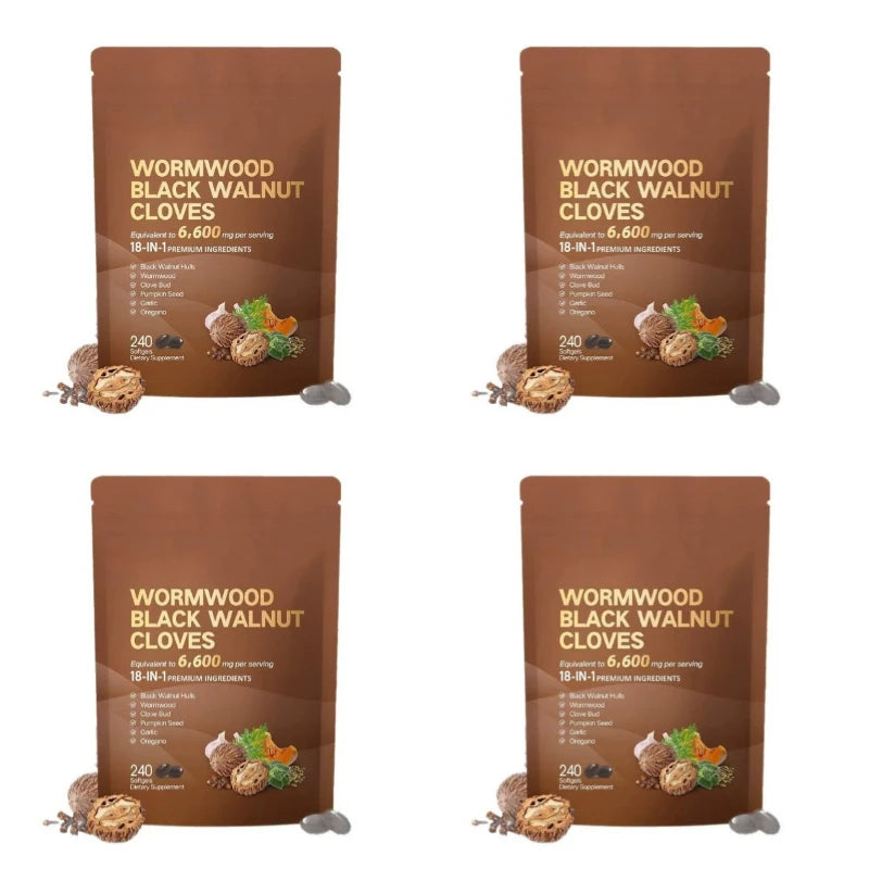 Wormwood Black Walnut Cloves 6600mg 18-in-1 Herbal Softgels 240ct Herbal Supplement Softgels Qst 240 Softgels 4 bags