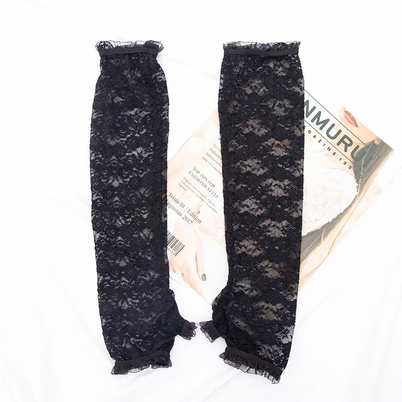 Long Lace Gloves Gothic Lolita Anime JK Fingerless Mittens Lace Fashion Gloves Qme