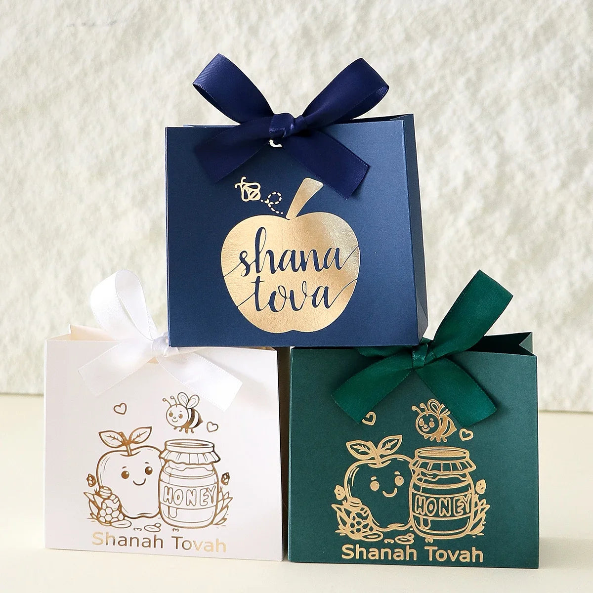 10 Square Paper Gift Boxes Jewish New Year Gold Apple Design Holiday Gift Boxes Qme