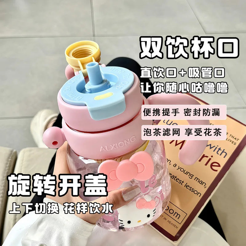 Hello Kitty Large Capacity Straw Water Cup – Girls & Students Character Straw Cup Qme