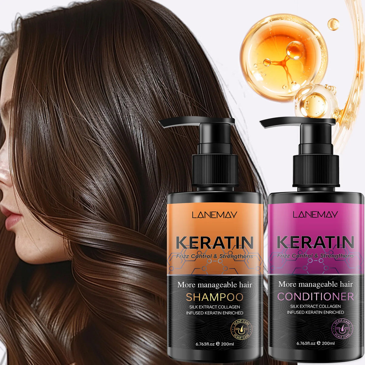 Keratin Silk Collagen Shampoo & Conditioner Set – Frizz Control Shampoo & Conditioner Set Qst