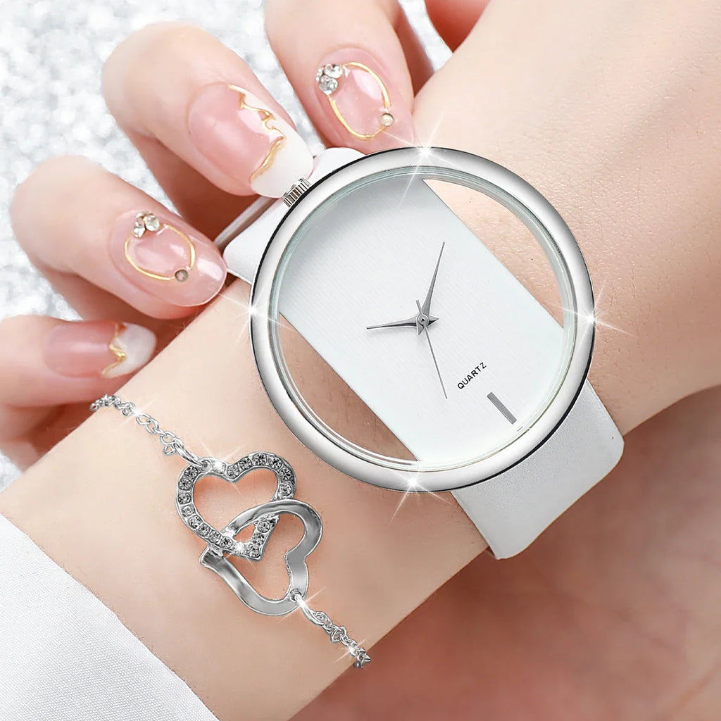 Couple Transparent Hollow Out Quartz Watch – Skeleton Dial Couple Quartz Watch Qme