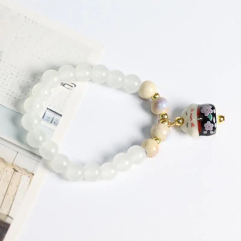 Boho Fortune Cat Charm Bracelet – Stretch Wire Women's Jewelry Charm Bracelet Qme