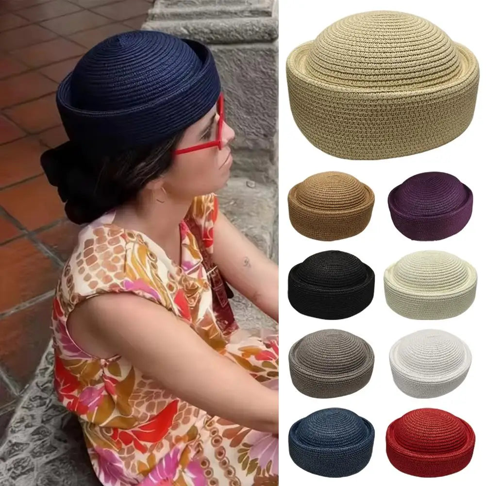 Women's Round Raffia Straw Hat | Breathable Summer Sun Hat Straw Sun Hat Qme