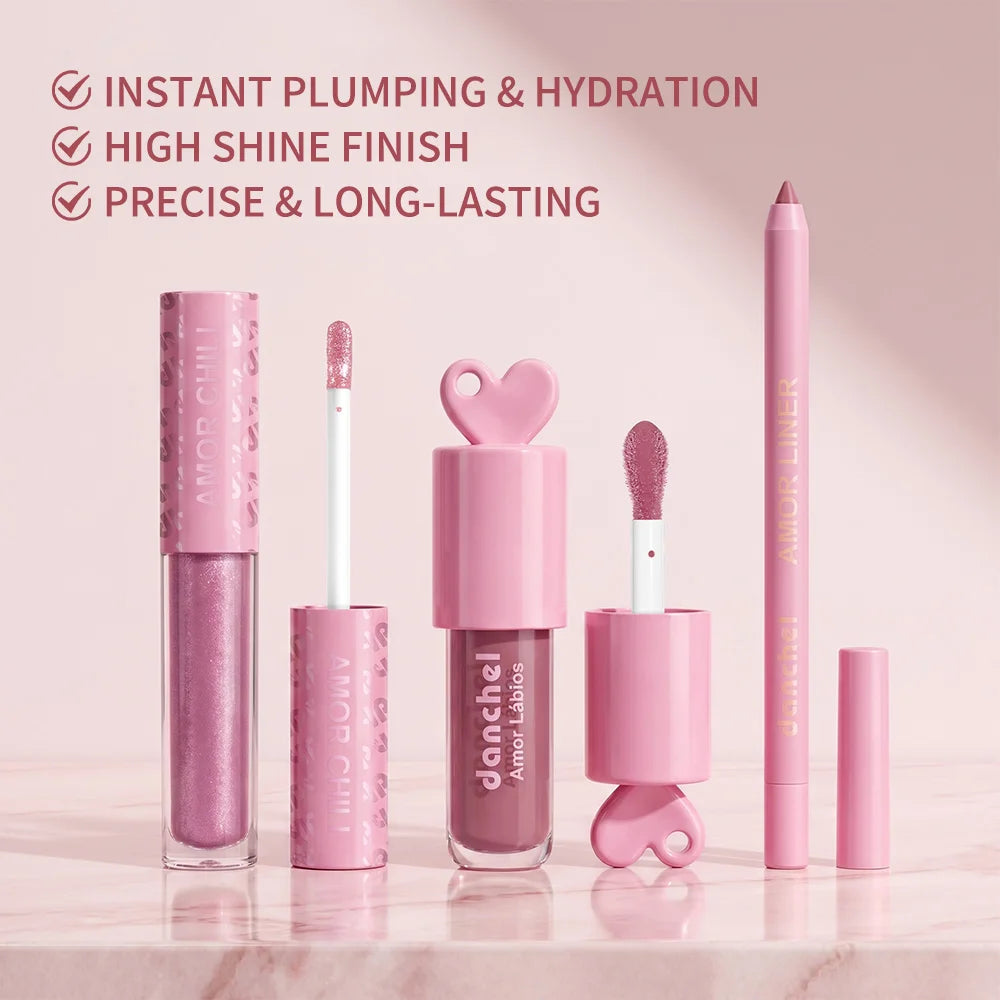Mirror Lip Gloss Kit – Liner, Gloss & Shimmer with Vitamin E Lip Gloss Set Qst