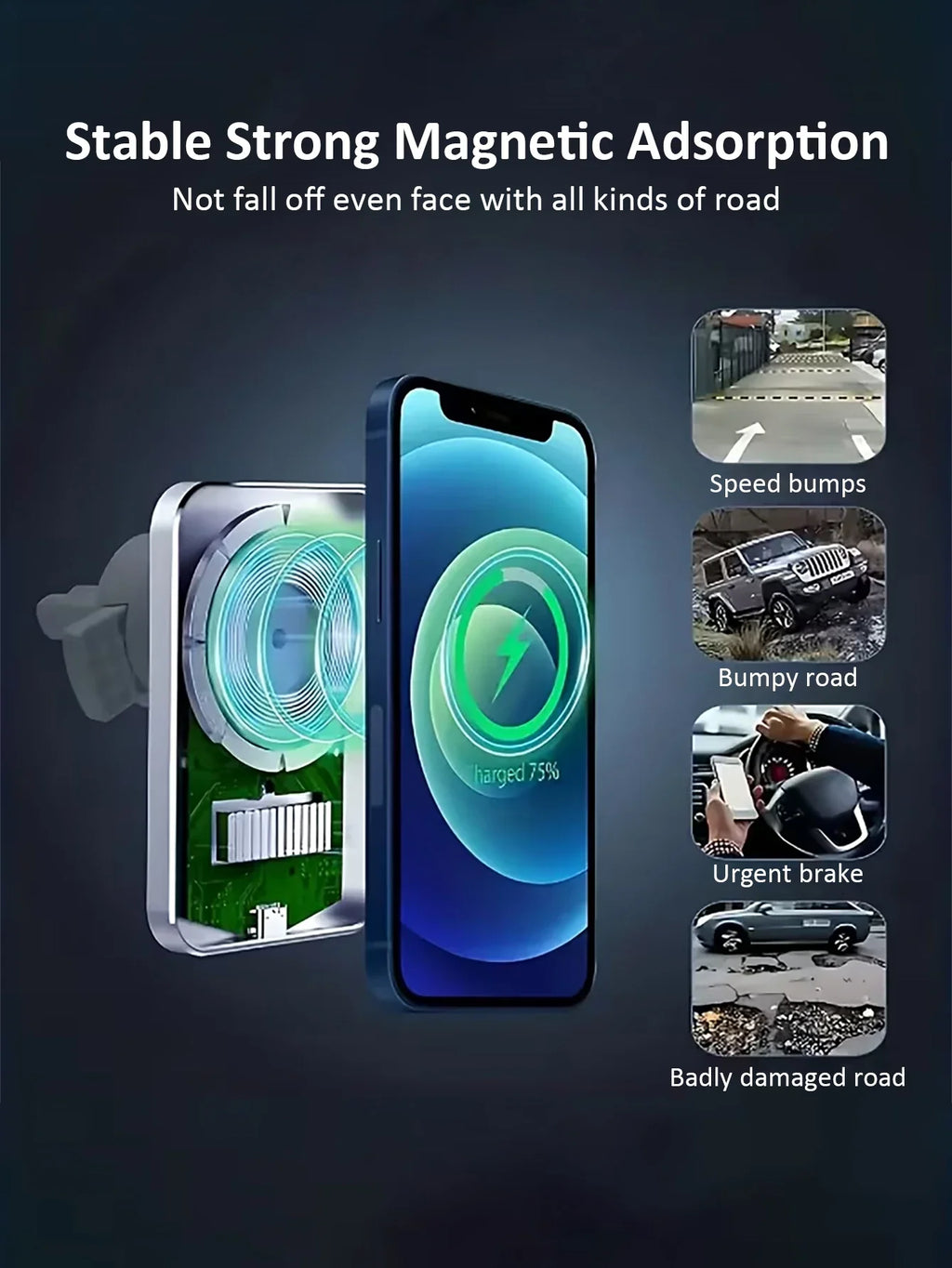 Magnetic Wireless Car Charger Phone Holder – 15W Fast Charge Wireless Car Charger Qme