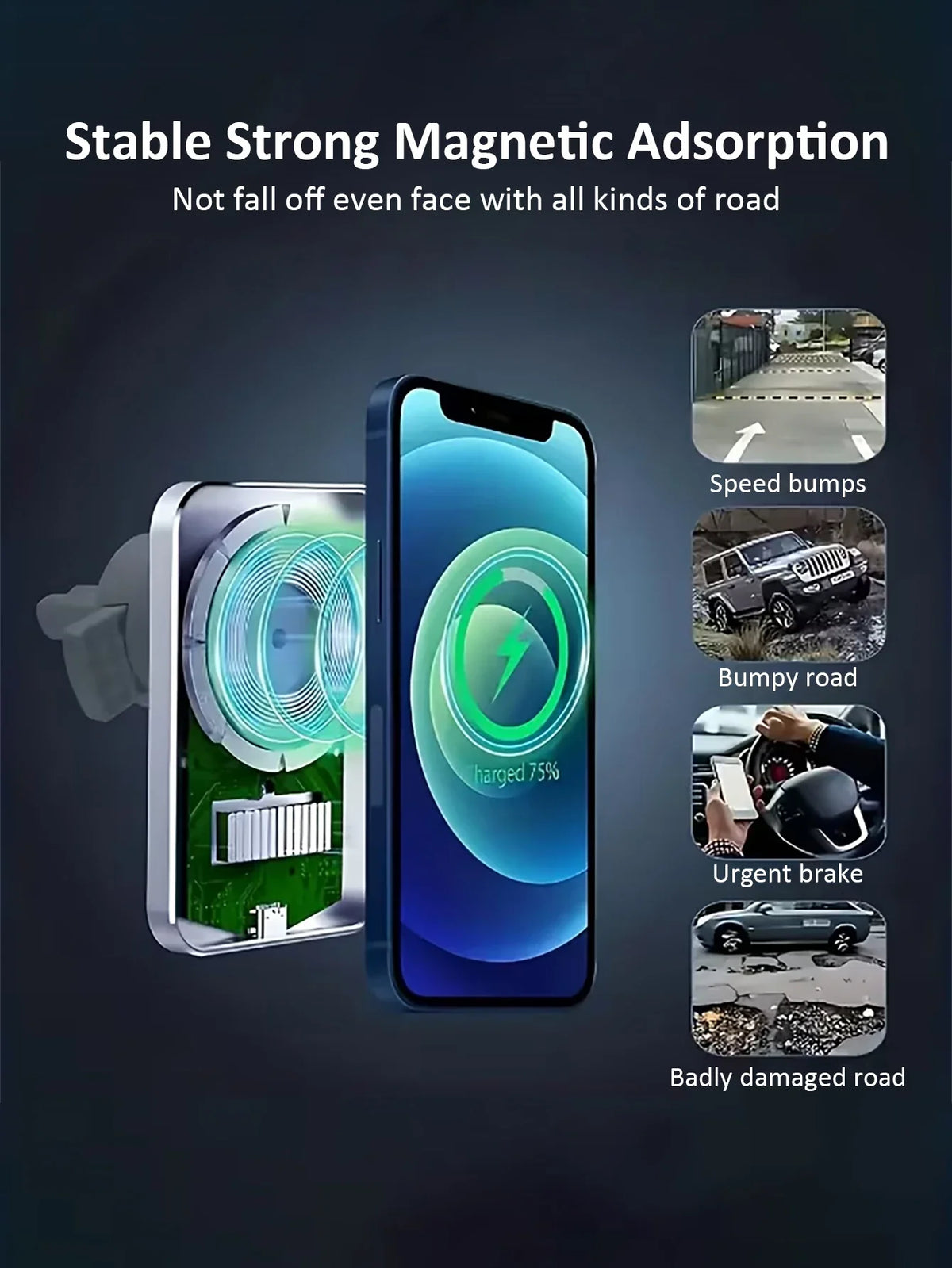 Magnetic Wireless Car Charger Phone Holder – 15W Fast Charge Wireless Car Charger Qme